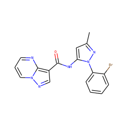 Cc1cc(NC(=O)c2cnn3cccnc23)n(-c2ccccc2Br)n1 ZINC000169014411
