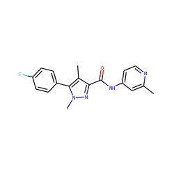 Cc1cc(NC(=O)c2nn(C)c(-c3ccc(F)cc3)c2C)ccn1 ZINC000095605282