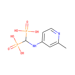 Cc1cc(NC(P(=O)(O)O)P(=O)(O)O)ccn1 ZINC000040753717