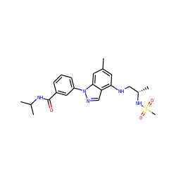 Cc1cc(NC[C@H](C)NS(C)(=O)=O)c2cnn(-c3cccc(C(=O)NC(C)C)c3)c2c1 ZINC000066101503