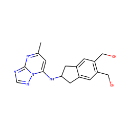 Cc1cc(NC2Cc3cc(CO)c(CO)cc3C2)n2ncnc2n1 ZINC000206147011