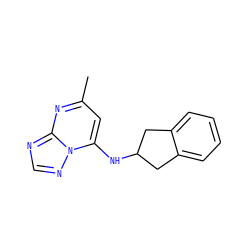Cc1cc(NC2Cc3ccccc3C2)n2ncnc2n1 ZINC000071294447
