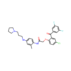 Cc1cc(NCCCN2CCCC2)ccc1NC(=O)COc1ccc(Cl)cc1C(=O)c1cc(F)cc(F)c1 ZINC000028567113