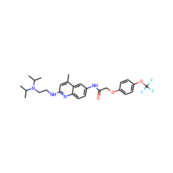 Cc1cc(NCCN(C(C)C)C(C)C)nc2ccc(NC(=O)COc3ccc(OC(F)(F)F)cc3)cc12 ZINC000028570715