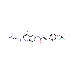 Cc1cc(NCCN(C)C)nc2ccc(NC(=O)/C=C/c3ccc(OC(F)(F)F)cc3)cc12 ZINC000013671976