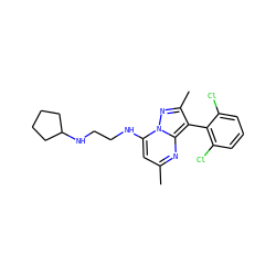 Cc1cc(NCCNC2CCCC2)n2nc(C)c(-c3c(Cl)cccc3Cl)c2n1 ZINC000071341056