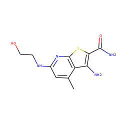 Cc1cc(NCCO)nc2sc(C(N)=O)c(N)c12 ZINC000038600950