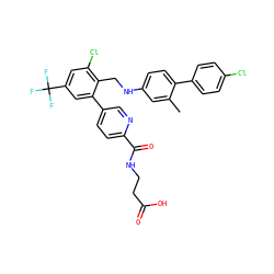 Cc1cc(NCc2c(Cl)cc(C(F)(F)F)cc2-c2ccc(C(=O)NCCC(=O)O)nc2)ccc1-c1ccc(Cl)cc1 ZINC000147992692