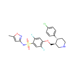 Cc1cc(NS(=O)(=O)c2cc(F)c(OC[C@@H]3CNCC[C@H]3c3ccc(Cl)cc3)cc2F)no1 ZINC000220594880