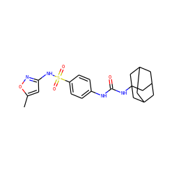 Cc1cc(NS(=O)(=O)c2ccc(NC(=O)NC34CC5CC(CC(C5)C3)C4)cc2)no1 ZINC000096271193