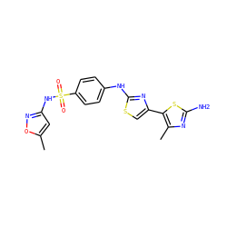 Cc1cc(NS(=O)(=O)c2ccc(Nc3nc(-c4sc(N)nc4C)cs3)cc2)no1 ZINC000001895811