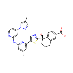 Cc1cc(Nc2cc(-n3cc(C)cn3)ccn2)nc(-c2cnc([C@@]3(O)CCCc4cc(C(=O)O)ccc43)s2)c1 ZINC000142204599