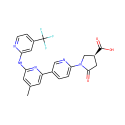 Cc1cc(Nc2cc(C(F)(F)F)ccn2)nc(-c2ccc(N3C[C@@H](C(=O)O)CC3=O)nc2)c1 ZINC001772612942