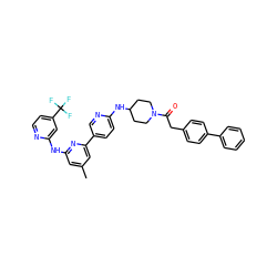 Cc1cc(Nc2cc(C(F)(F)F)ccn2)nc(-c2ccc(NC3CCN(C(=O)Cc4ccc(-c5ccccc5)cc4)CC3)nc2)c1 ZINC001772578062