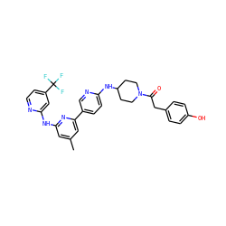 Cc1cc(Nc2cc(C(F)(F)F)ccn2)nc(-c2ccc(NC3CCN(C(=O)Cc4ccc(O)cc4)CC3)nc2)c1 ZINC001772588670
