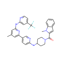 Cc1cc(Nc2cc(C(F)(F)F)ccn2)nc(-c2ccc(NC3CCN(C(=O)c4cc5ccccc5n4C)CC3)nc2)c1 ZINC001772637746