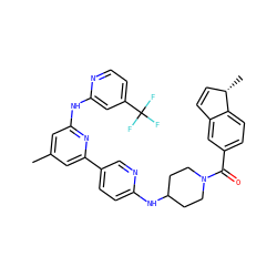 Cc1cc(Nc2cc(C(F)(F)F)ccn2)nc(-c2ccc(NC3CCN(C(=O)c4ccc5c(c4)C=C[C@@H]5C)CC3)nc2)c1 ZINC001772639857