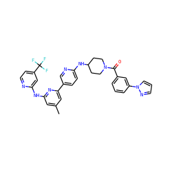 Cc1cc(Nc2cc(C(F)(F)F)ccn2)nc(-c2ccc(NC3CCN(C(=O)c4cccc(-n5cccn5)c4)CC3)nc2)c1 ZINC001772577934