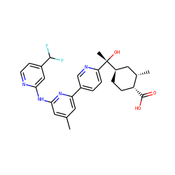 Cc1cc(Nc2cc(C(F)F)ccn2)nc(-c2ccc([C@](C)(O)[C@@H]3CC[C@@H](C(=O)O)[C@@H](C)C3)nc2)c1 ZINC001772620894