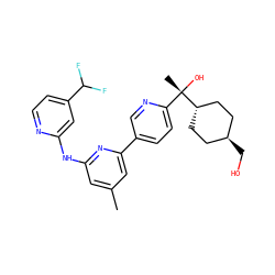 Cc1cc(Nc2cc(C(F)F)ccn2)nc(-c2ccc([C@](C)(O)[C@H]3CC[C@H](CO)CC3)nc2)c1 ZINC001772651343