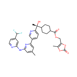 Cc1cc(Nc2cc(C(F)F)ccn2)nc(-c2ccc([C@](C)(O)C3CCC(C(=O)OCc4oc(=O)oc4C)CC3)nc2)c1 ZINC000149819513