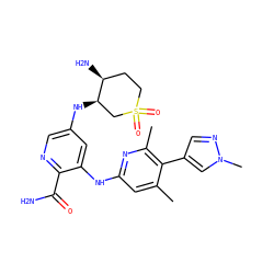 Cc1cc(Nc2cc(N[C@@H]3CS(=O)(=O)CC[C@@H]3N)cnc2C(N)=O)nc(C)c1-c1cnn(C)c1 ZINC000299864208