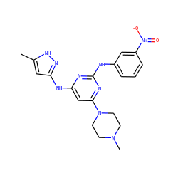 Cc1cc(Nc2cc(N3CCN(C)CC3)nc(Nc3cccc([N+](=O)[O-])c3)n2)n[nH]1 ZINC000169312487