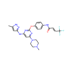 Cc1cc(Nc2cc(N3CCN(C)CC3)nc(Oc3ccc(NC(=O)/C=C/C(F)(F)F)cc3)n2)n[nH]1 ZINC000473110962