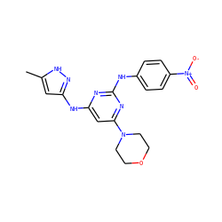 Cc1cc(Nc2cc(N3CCOCC3)nc(Nc3ccc([N+](=O)[O-])cc3)n2)n[nH]1 ZINC000169312490
