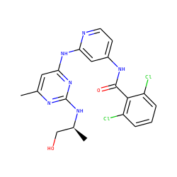 Cc1cc(Nc2cc(NC(=O)c3c(Cl)cccc3Cl)ccn2)nc(N[C@@H](C)CO)n1 ZINC000204796107