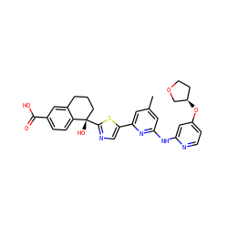 Cc1cc(Nc2cc(O[C@@H]3CCOC3)ccn2)nc(-c2cnc([C@@]3(O)CCCc4cc(C(=O)O)ccc43)s2)c1 ZINC000142346940