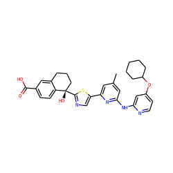Cc1cc(Nc2cc(OC3CCCCC3)ccn2)nc(-c2cnc([C@@]3(O)CCCc4cc(C(=O)O)ccc43)s2)c1 ZINC000141920341