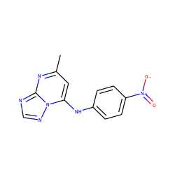 Cc1cc(Nc2ccc([N+](=O)[O-])cc2)n2ncnc2n1 ZINC000004897945