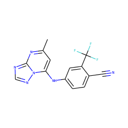 Cc1cc(Nc2ccc(C#N)c(C(F)(F)F)c2)n2ncnc2n1 ZINC000040950244