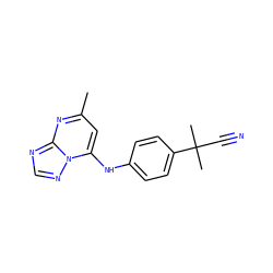 Cc1cc(Nc2ccc(C(C)(C)C#N)cc2)n2ncnc2n1 ZINC000026724087