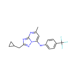 Cc1cc(Nc2ccc(C(F)(F)F)cc2)n2nc(CC3CC3)nc2n1 ZINC000073294739