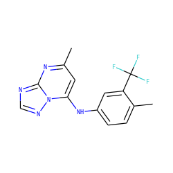 Cc1cc(Nc2ccc(C)c(C(F)(F)F)c2)n2ncnc2n1 ZINC000040822742