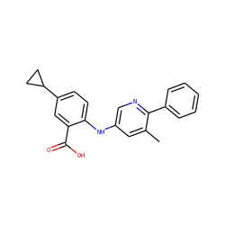 Cc1cc(Nc2ccc(C3CC3)cc2C(=O)O)cnc1-c1ccccc1 ZINC000113898608