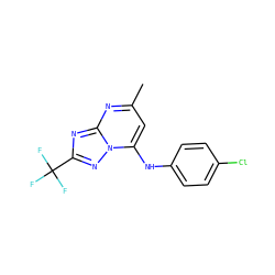Cc1cc(Nc2ccc(Cl)cc2)n2nc(C(F)(F)F)nc2n1 ZINC000005321601