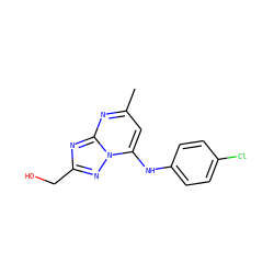 Cc1cc(Nc2ccc(Cl)cc2)n2nc(CO)nc2n1 ZINC000073312187