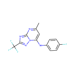 Cc1cc(Nc2ccc(F)cc2)n2nc(C(F)(F)F)nc2n1 ZINC000005244187