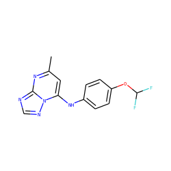 Cc1cc(Nc2ccc(OC(F)F)cc2)n2ncnc2n1 ZINC000025317252