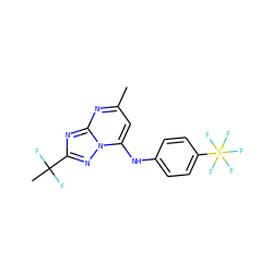 Cc1cc(Nc2ccc(S(F)(F)(F)(F)F)cc2)n2nc(C(C)(F)F)nc2n1 ZINC000073311109