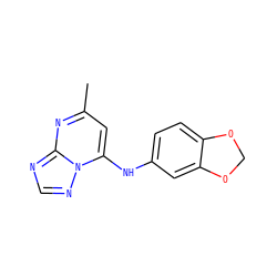 Cc1cc(Nc2ccc3c(c2)OCO3)n2ncnc2n1 ZINC000004822135
