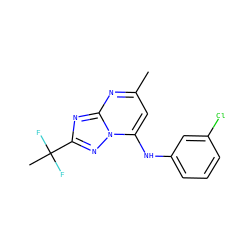 Cc1cc(Nc2cccc(Cl)c2)n2nc(C(C)(F)F)nc2n1 ZINC000073311106