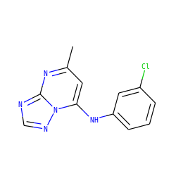 Cc1cc(Nc2cccc(Cl)c2)n2ncnc2n1 ZINC000000804508