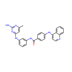 Cc1cc(Nc2cccc(NC(=O)c3ccc(Nc4ccnc5ccccc45)cc3)c2)nc(N)n1 ZINC000096927663
