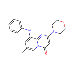 Cc1cc(Nc2ccccc2)c2nc(N3CCOCC3)cc(=O)n2c1 ZINC000473130085