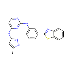 Cc1cc(Nc2ccnc(Nc3cccc(-c4nc5ccccc5s4)c3)n2)n[nH]1 ZINC000040421357