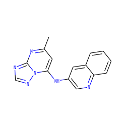 Cc1cc(Nc2cnc3ccccc3c2)n2ncnc2n1 ZINC000040380539
